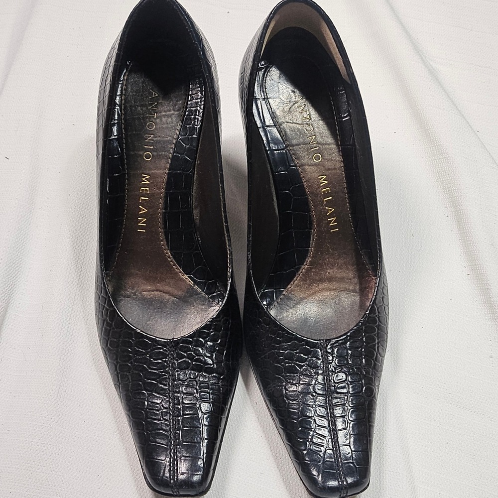 Antonio Melani Women Black Faux Croc Embossed Stiletto‎ Heel Pumps Shoes Size 6M